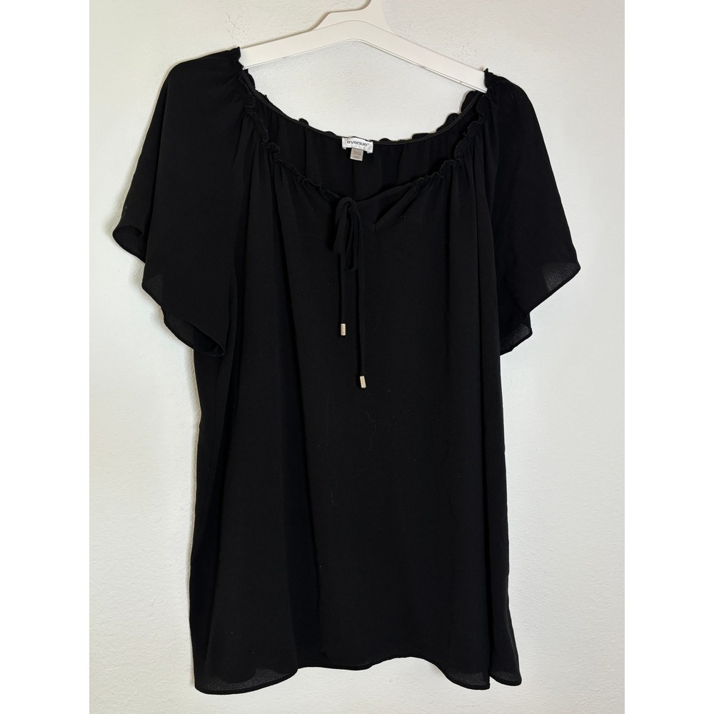 Avenue Black Chiffon Ruffle Neck Flutter Sleeve Blouse Plus Size 18/20